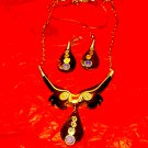 Rare and unique! Handmade set of black and silver moonstone vintage jewelry