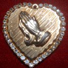 Beautiful vintage praying hands gold heart pendant