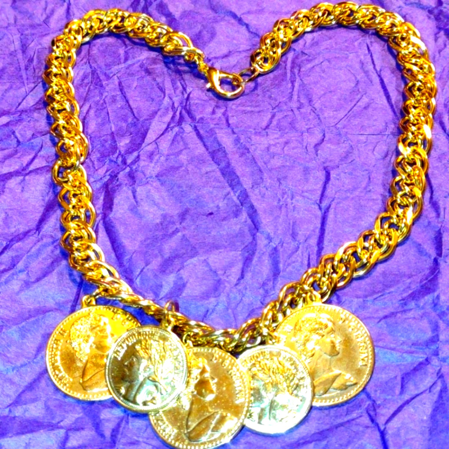 Vintage Queen Elizabeth gold coin necklace