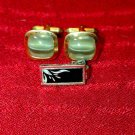 Men's silver and marble vintage cufflinks/tie clip