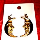 Gorgeous vintage gold half Moon earrings~moon with a face~