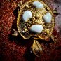 Unsigned Vintage Har turtle brooch/pendent ~ gold and white