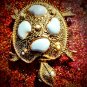 Unsigned Vintage Har turtle brooch/pendent ~ gold and white