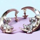 Sterling silver plated Mickey mouse on the moon with dangling star earrings