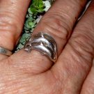 Adorable thick sterling silver double dolphin ring size 7