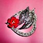 Gorgeous vintage heart rhinestone brooch with small rose