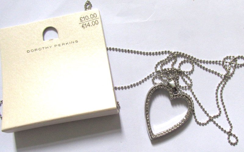 Dorothy Perkins Silver Tone Crystal Jewel Love Heart Necklace