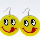 Red Licking Lips Yellow Round smile happy Emoji Earring