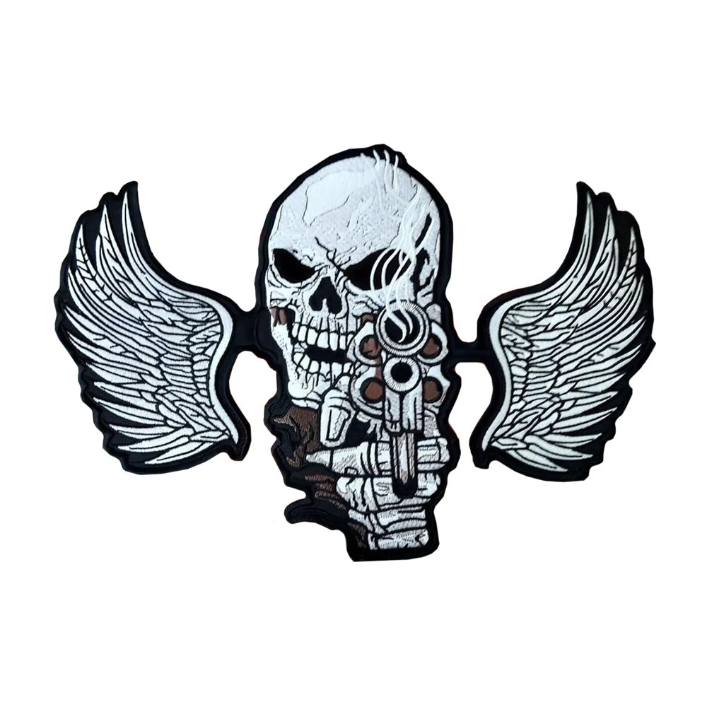 Skull Angel Gun Large Back Patch for Custom Biker Vest