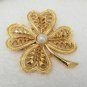 Vintage Gold Tone Clover Brooch