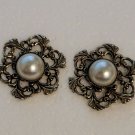 Simulated Pearl Cabochon Earrings