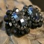 Vintage Black Faceted Bead Button Clip On Earrings