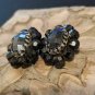 Vintage Black Faceted Bead Button Clip On Earrings