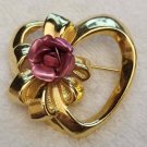 Vintage Gold Tone Rose Heart Brooch