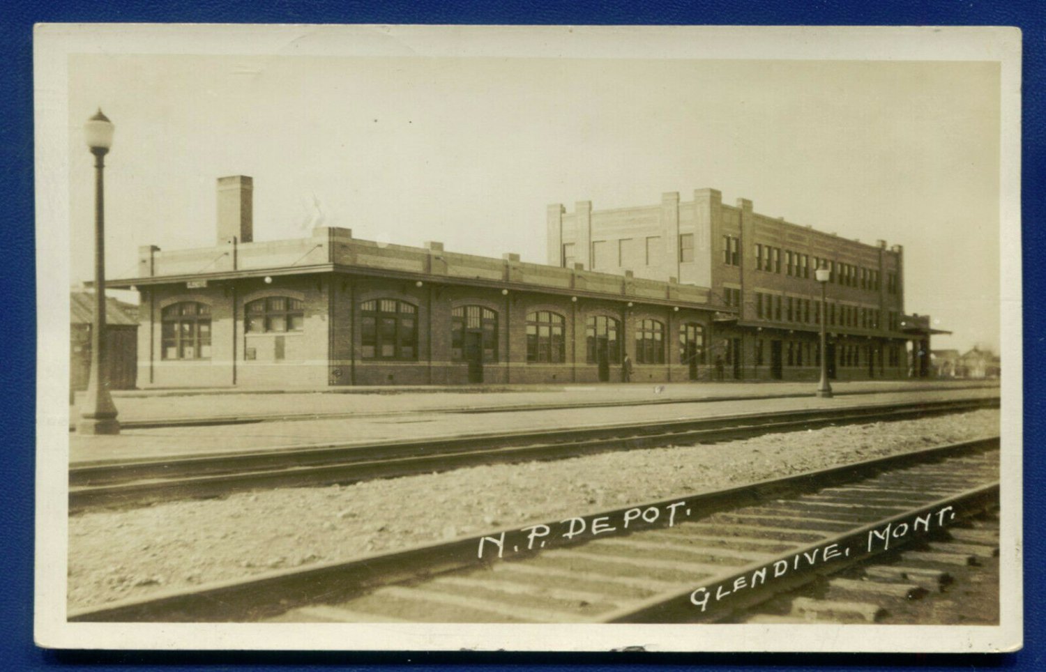 Northern Pacific Railroad Depot Glendive Montana mt real photo postcard