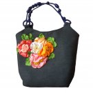 women Handbag. made of denim fabric, shaped with ribbons. height 13,width 14