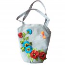women Handbag. made of denim fabric, shaped with ribbons.