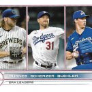 Corbin Burnes, Max Scherzer, Walker Buehler 2022 Topps #204 Baseball Card Corbin Burnes, Max Scherzer, Walker Buehler 2022 Topps #204 Baseball Card