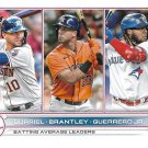 Yuli Gurriel, Michael Brantley, Vladimir Guerrero Jr. 2022 Topps #165 Baseball Card Yuli Gurriel, Michael Brantley, Vladimir Guerrero Jr. 2022 Topps #165 Baseball Card