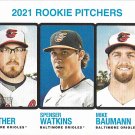 Zac Lowther, Spenser Watkins, Mike Baumann 2022 Topps Heritage Rookie #72 Orioles Baseball Card