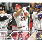 Aaron Judge, Mike Trout, Yordan Alvarez 2023 Topps #246 Yankees, Angels, Astros Baseball Card Aaron Judge, Mike Trout, Yordan Alvarez 2023 Topps #246 Yankees, Angels, Astros Baseball Card