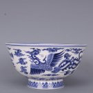 Traditional Chinese porcelain bowl Jingdezhen Chinese phoenix blue and white antique enamel Qianlong