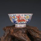 Traditional Chinese porcelain bowl from Jingdezhen flowers roses qilin animal from Chinese mythology