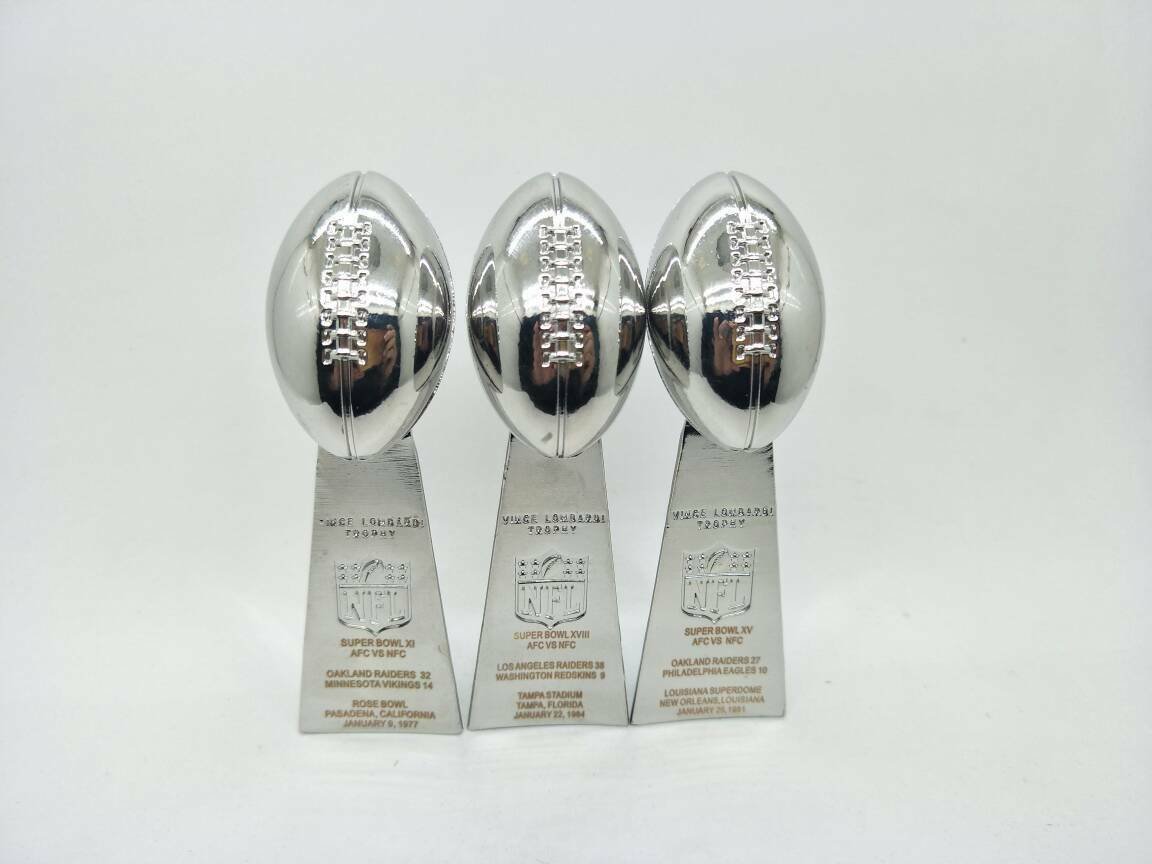 Set of 3 Ring and 3 Trophies LA Oakland Raiders Super Bowl Championship ...