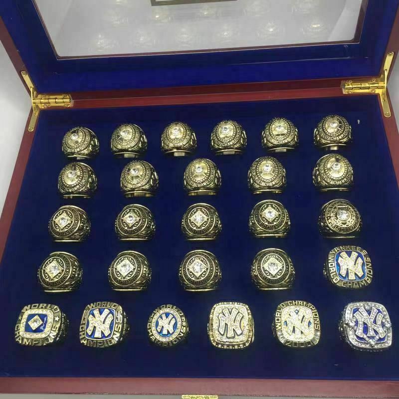 27pc New York Yankees World Series Championship Ring Set Wooden Display Box Gift