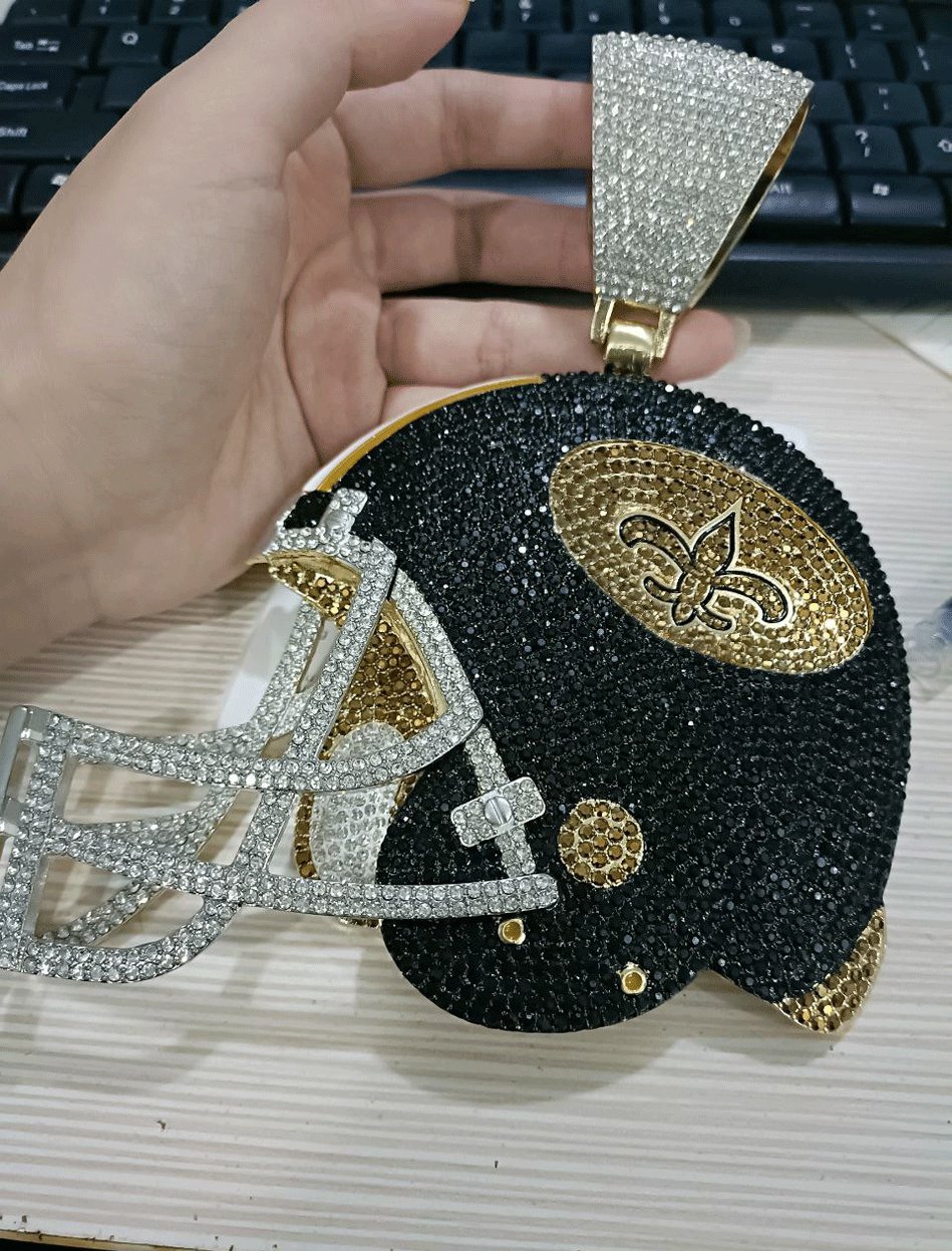 8 inches Huge High Quality Handmade New Orleans Saints Helmet Medallions Necklace  Pendant Style 2