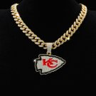 Kansas City Chiefs Necklace NFL Silver & Gold Pendant With Cuban Chain