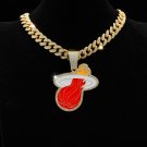 Miami Heat Necklace NBA Silver & Gold Pendant With Cuban Chain