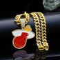 Miami Heat Necklace NBA Silver & Gold Pendant With Cuban Chain