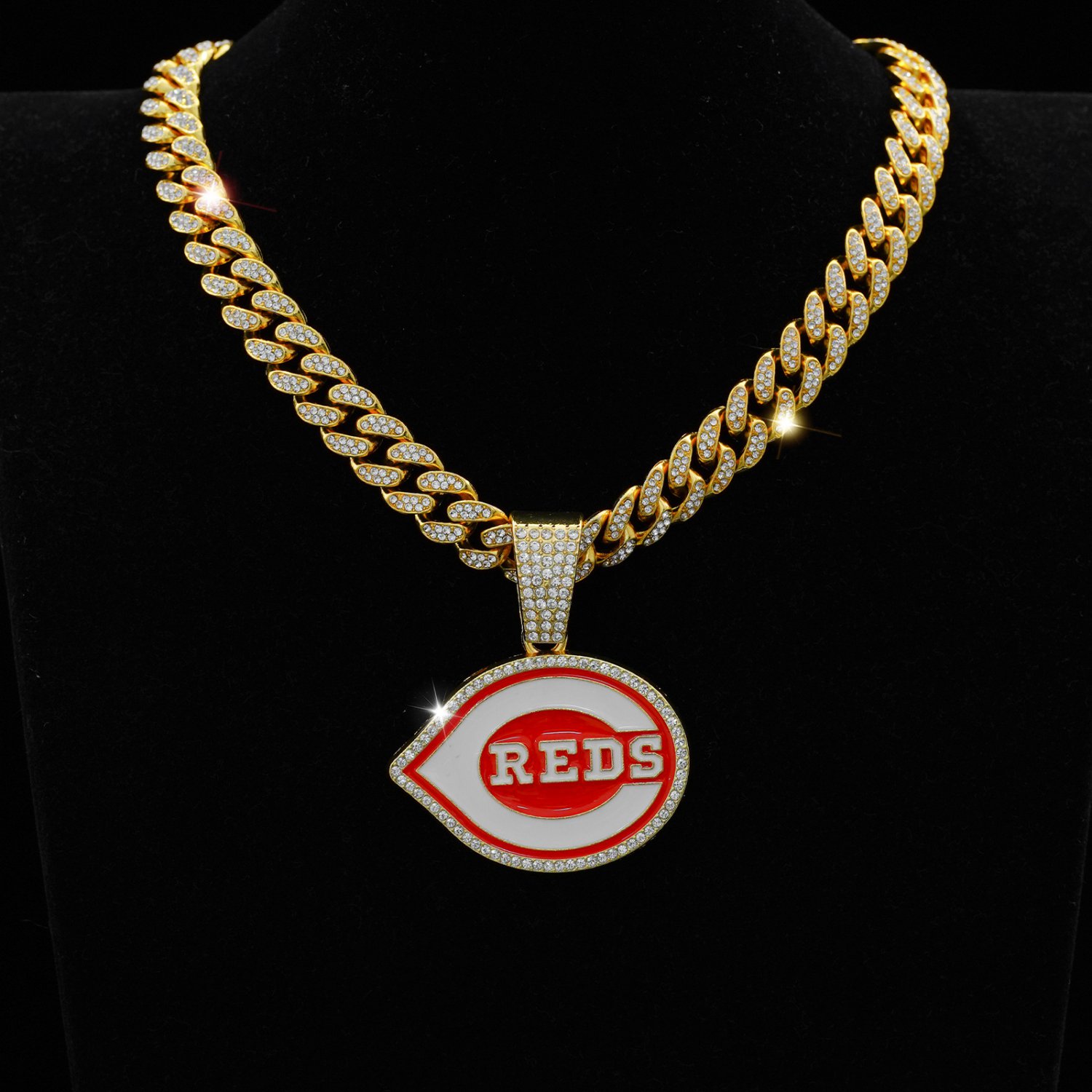 Cincinnati Reds Necklace MLB Silver & Gold Pendant With Cuban Chain 20 inch