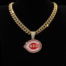 Cincinnati Reds Necklace MLB Silver & Gold Pendant With Cuban Chain 20 inch