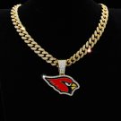 Arizona Cardinals Necklace NFL Silver & Gold Pendant With Cuban Chain 20 inch