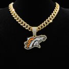 Denver Broncos Necklace NFL Silver & Gold Pendant With Cuban Chain 20 inch