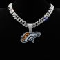 Denver Broncos Necklace NFL Silver & Gold Pendant With Cuban Chain 20 inch