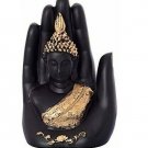 Golden Handcrafted Palm Buddha Polyresin Showpiece (12.5 x 7.5 x 17.5 cm) Black
