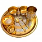 Dinnerware hammered brass traditional dinner set of thali plate bowl glass spoon