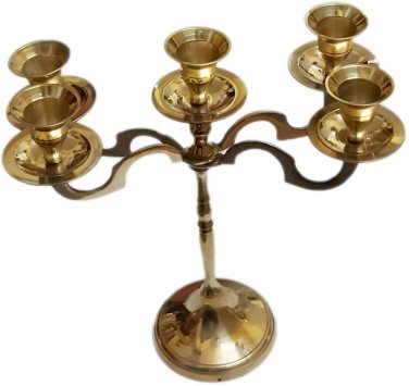 Pure Brass Five Cups Candle Stand (Holder) Decoration Metal Pillar Wedding Gift