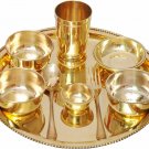 Dinnerware Plain brass traditional dinner set of thali plate bowl glass spoon