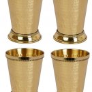 Hammered Mint Julep Cup Pure Brass Moscow Mule Mug Goblet Tumbler Glass Set of 4