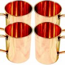 Set of 4 Solid Copper Moscow Mule Mugs Pure Copper No Lining Smooth Finish 16 OZ