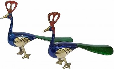 Pure Brass Hand-Painted Peacock Ornaments Peacock Collectible Brass Figurine