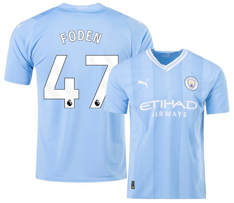 FODEN #47 Manchester City 2023 2024 Home Men Football Soccer Shirt ...