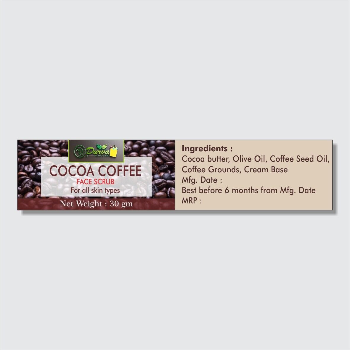 Durva Herbs and More COCOA COFFEE FACE SCRUB Free Ship