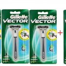 3XGillette Vector Fit Atra Plus Razor Blade Refill Cartridge Shaver Handle 1Free