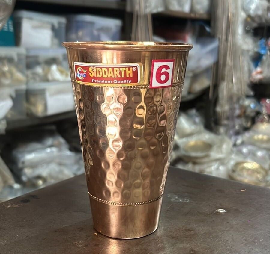 Handmade Pure Copper Water Glass Beautiful Hammered Drinking Tumbler Glass 400ml