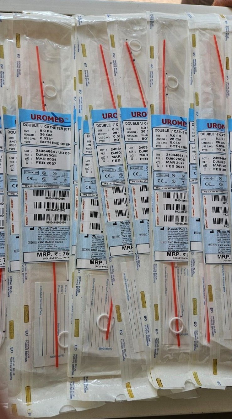 Double J Stent with Pusher Urology Size 6Fr 26cm 50 Pc Sealed Pack
